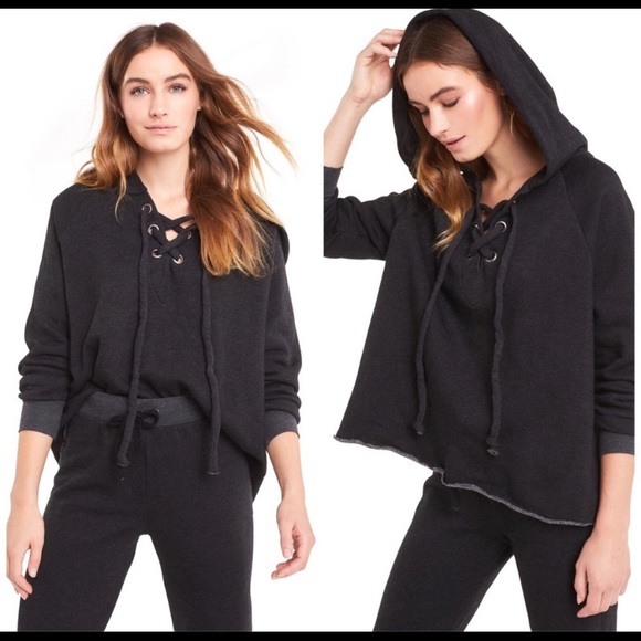 Wildfox Tops - Wildfox Hutton Lace Up Hoodie Sweatshirt
